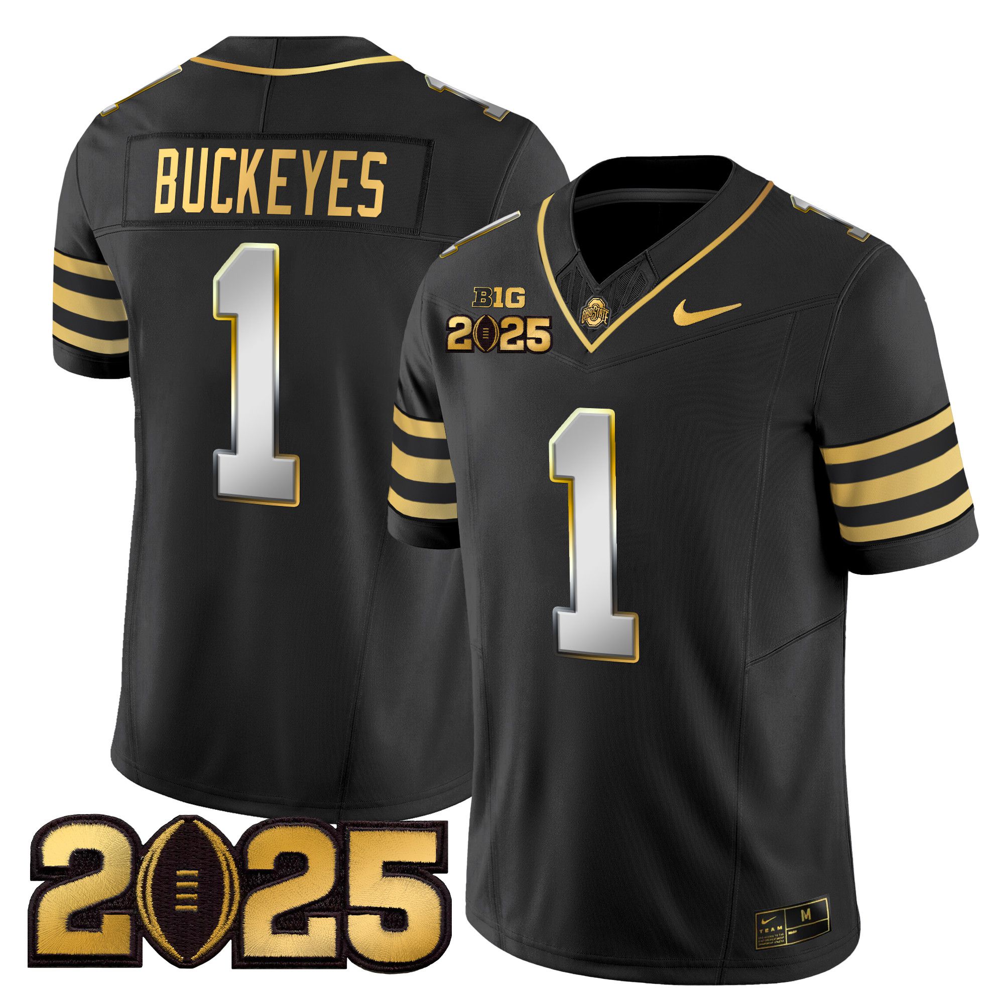 Men Ohio State Buckeyes #1 Buckeyes Black 2025 CFP Final Patch Gold Vapor Limited NCAA Jersey style 2->ncaa teams->NCAA Jersey